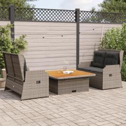 Salon de jardin 3 pcs avec coussins Gris R&eacute;sine tress&eacute;e