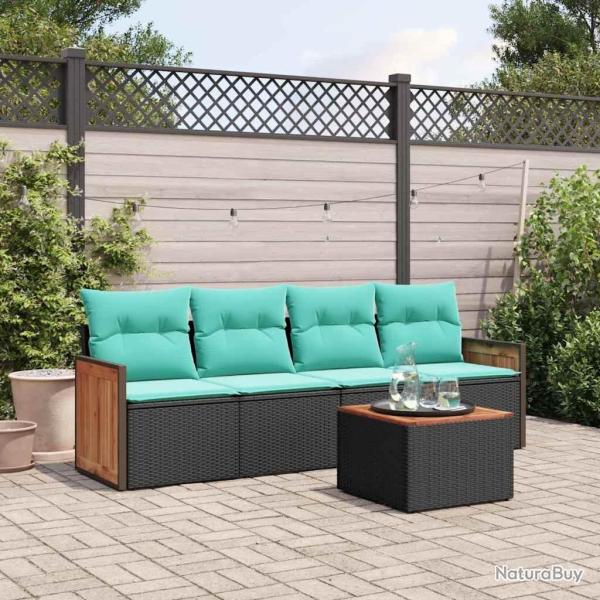 Ensemble de canap� de jardin 5 pcs avec coussins noir r�sine tress�e