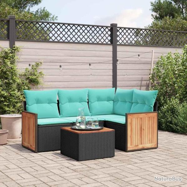 Ensemble de canap� de jardin 5 pcs avec coussins noir r�sine tress�e