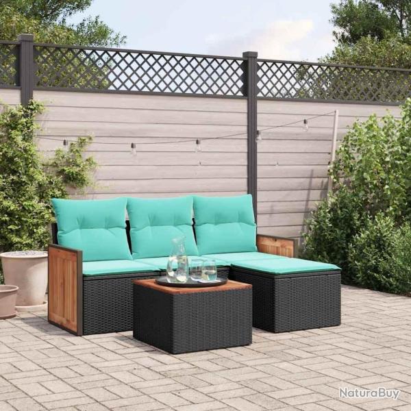 Ensemble de canap� de jardin 5 pcs avec coussins noir r�sine tress�e
