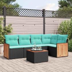 Ensemble de canap&eacute; de jardin 6 pcs avec coussins noir r&eacute;sine tress&eacute;e