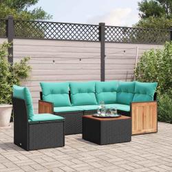 Ensemble de canap&eacute; de jardin 6 pcs avec coussins noir r&eacute;sine tress&eacute;e