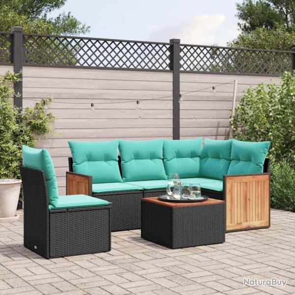 Ensemble de canap� de jardin 6 pcs avec coussins noir r�sine tress�e