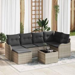 Ensemble de canap&eacute; de jardin 7 pcs Gris clair Poly rotin