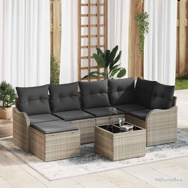 Ensemble de canap� de jardin 7 pcs Gris clair Poly rotin