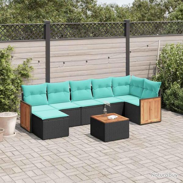 Ensemble de canap� de jardin 8 pcs avec coussins noir r�sine tress�e