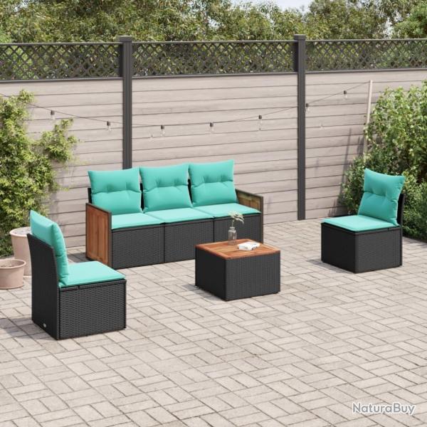 Ensemble de canap� de jardin 6 pcs avec coussins noir r�sine tress�e