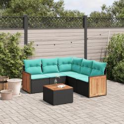 Ensemble de canap&eacute; de jardin 6 pcs avec coussins noir r&eacute;sine tress&eacute;e