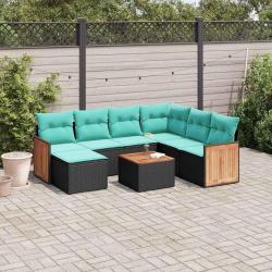Ensemble de canap&eacute; de jardin 8 pcs avec coussins noir r&eacute;sine tress&eacute;e