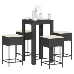 Ensemble de bar de jardin 5 pcs avec coussins noir poly rotin