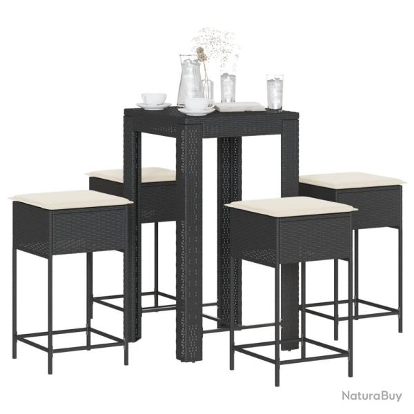 Ensemble de bar de jardin 5 pcs avec coussins noir poly rotin