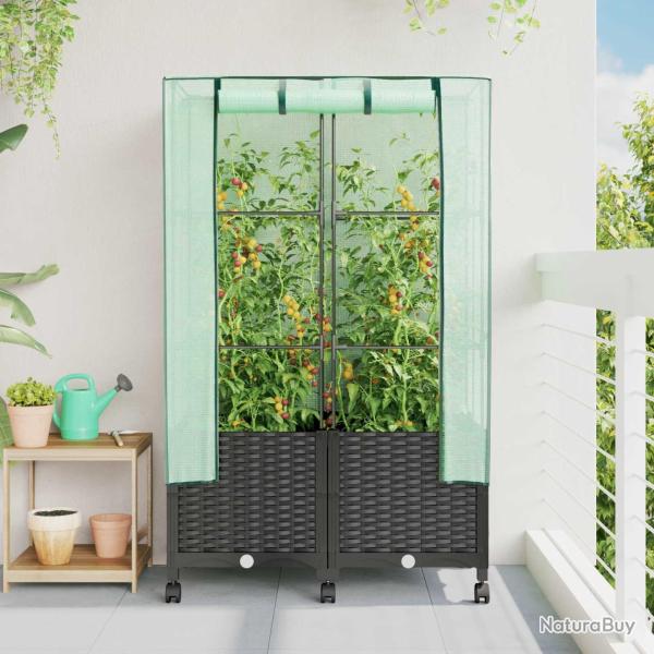 Jardini�re de jardin avec couverture de serre et roues 2 pc PP