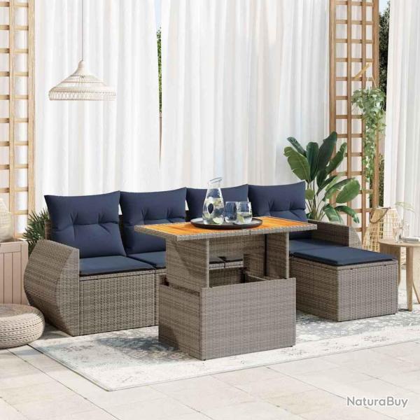 Salon de jardin 6 pcs avec coussins gris r�sine tress�e