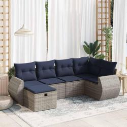 Salon de jardin 6 pcs avec coussins gris r&eacute;sine tress&eacute;e