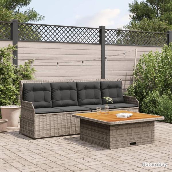 Salon de jardin avec coussins 3 pcs gris r�sine tress�e