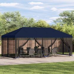 Gazebo avec murs lat&eacute;raux 6 x 3 m Bleu Polyester et Acier 190