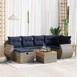 Salon de jardin avec coussins 7 pcs gris r&eacute;sine tress&eacute;e