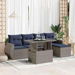 Salon de jardin avec coussins 6 pcs gris r&eacute;sine tress&eacute;e acacia