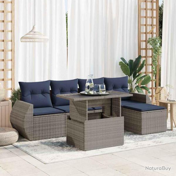 Salon de jardin avec coussins 6 pcs gris r�sine tress�e acacia