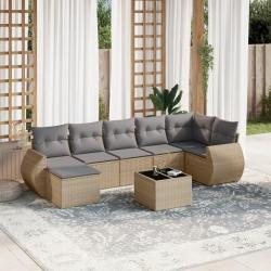 Salon de jardin avec coussins 8 pcs beige r&eacute;sine tress&eacute;e