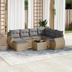 Salon de jardin avec coussins 8 pcs beige r&eacute;sine tress&eacute;e