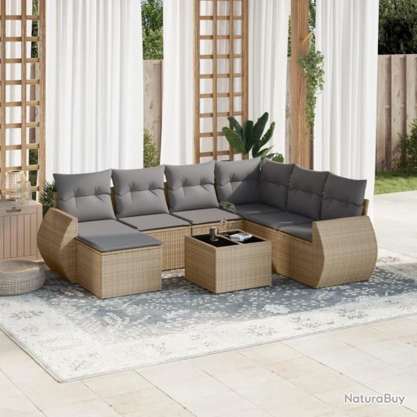 Salon de jardin avec coussins 8 pcs beige r�sine tress�e