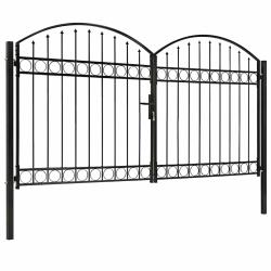 Portail de cl&ocirc;ture ASSEN &agrave; double porte avec arc en acier 300 x 175 cm