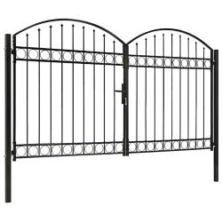 Portail de cl&ocirc;ture ASSEN &agrave; double porte avec arc en haut en acier 300x200 cm