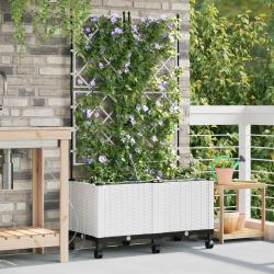 Porte-plante de jardin avec irrigation et roues 2 pc Blanc PP