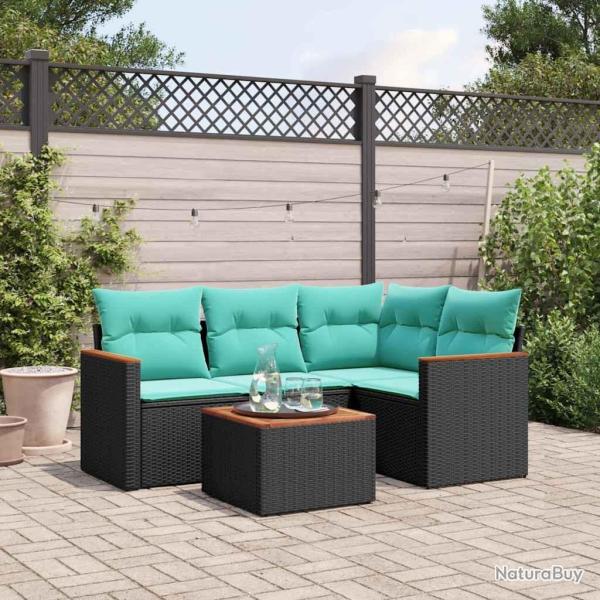 Ensemble de canap� de jardin 5 pcs avec coussins noir r�sine tress�e