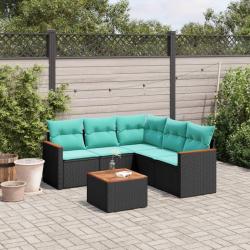 Ensemble de canap&eacute; de jardin 6 pcs avec coussins noir r&eacute;sine tress&eacute;e