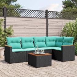 Ensemble de canap&eacute; de jardin 6 pcs avec coussins noir r&eacute;sine tress&eacute;e