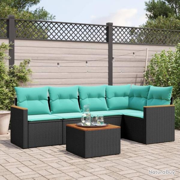 Ensemble de canap� de jardin 6 pcs avec coussins noir r�sine tress�e