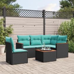 Ensemble de canap&eacute; de jardin 6 pcs avec coussins noir r&eacute;sine tress&eacute;e
