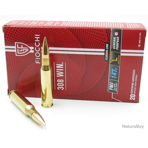 Cartouches Fiocchi .308 Win FMJ 147 gr / 9,55 g  X400 munitions
