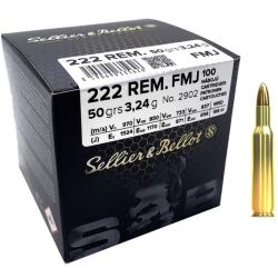 SELLIER & BELLOT cal.222 Rem FMJ 50 grains - 3.2 grammes /200 cartouches