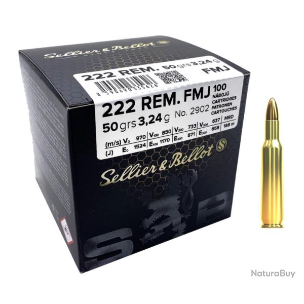 SELLIER & BELLOT cal.222 Rem FMJ 50 grains - 3.2 grammes /200 cartouches