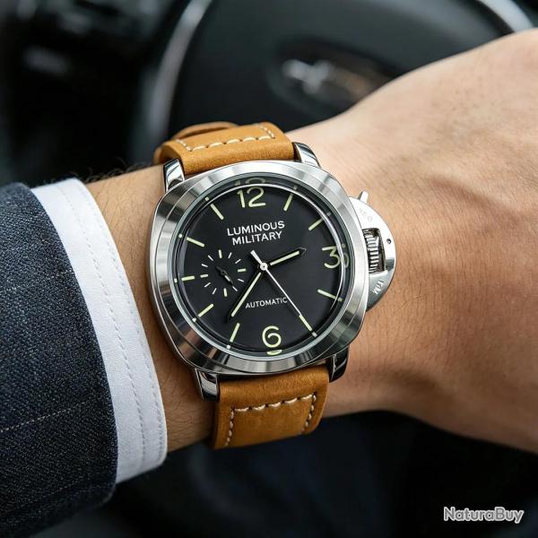 Superbe Montre Classique Homme Acier Luminous Military-Silver Brown