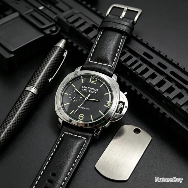 Superbe Montre Classique Homme Acier Luminous Military-Silver Black