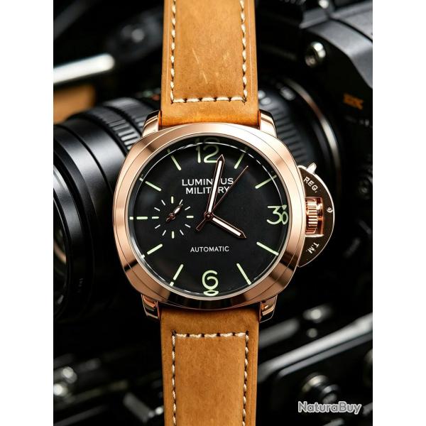 Superbe Montre Classique Homme Acier Luminous Military-Rose Brown 20260718000054
