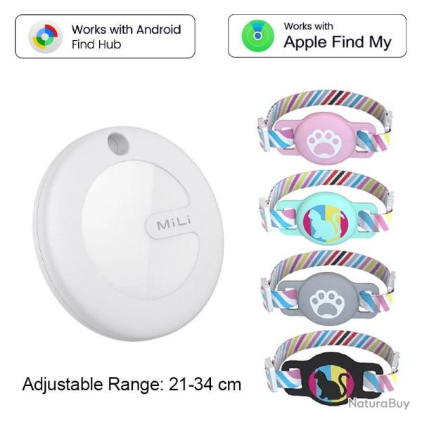 Collier Chien Chat avec Traceur Apple Android-Blanc 20260729082526