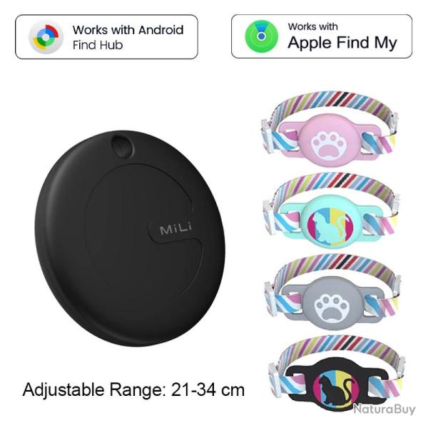 Collier Chien Chat avec Traceur Apple Android-Noir 20260729082526