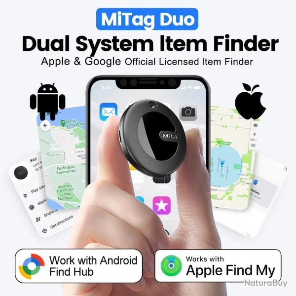 Traceur GPS Bluetooth double syst�me MiLi MiTag AirTag-Noir 20260718000054