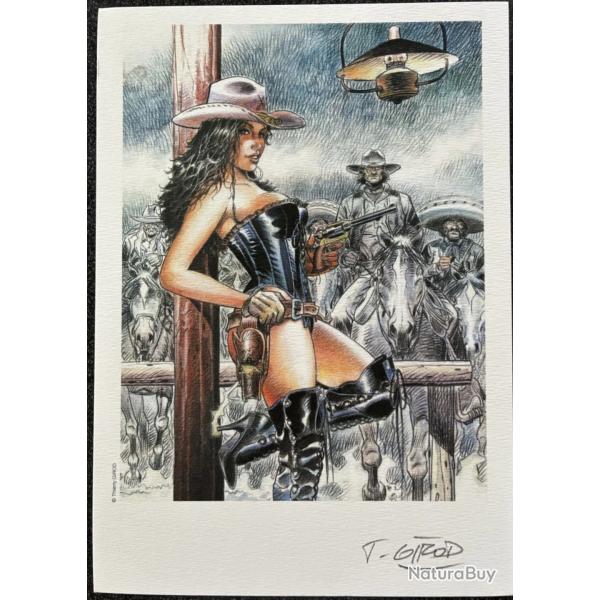 Colt 1873  Single Action Army, ou Colt Peacemaker et SEXY PIN UP au STETSON  ex libris GIROD Sign�
