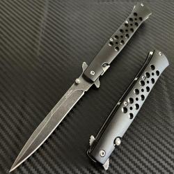Couteau Stiletto ElitEdge A/O Lame Acier Inox Manche Aluminium Noir Liner Lock 28bk