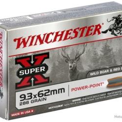 Cartouches WINCHESTER calibre 9.3x62 POWER POINT 286grs 18.5g x20
