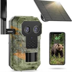 Cam&eacute;ra de Chasse 4G LTE 2.5K Solaire Double Objectif eSIM GPS Vision Nocturne Batterie 7800 mAh IP66