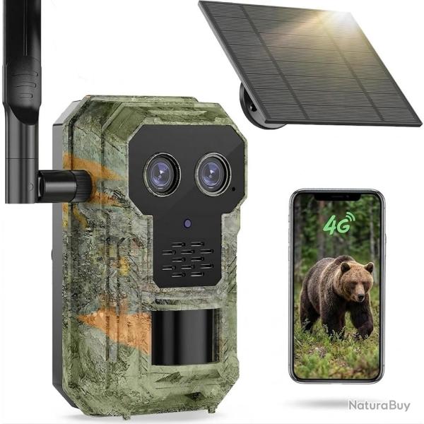 Cam�ra de Chasse 4G LTE 2.5K Solaire Double Objectif eSIM GPS Vision Nocturne Batterie 7800 mAh IP66