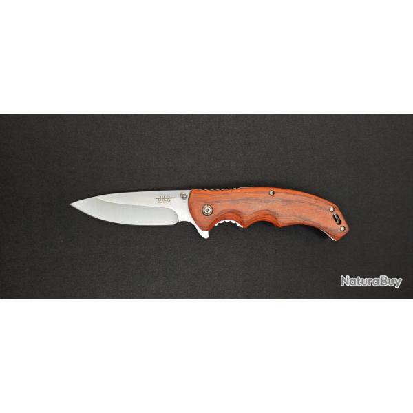Couteau pliant JKR0903 - Manche bois rouge - Lame 3Cr13MoV 8,5 cm - Ouverture Flipper