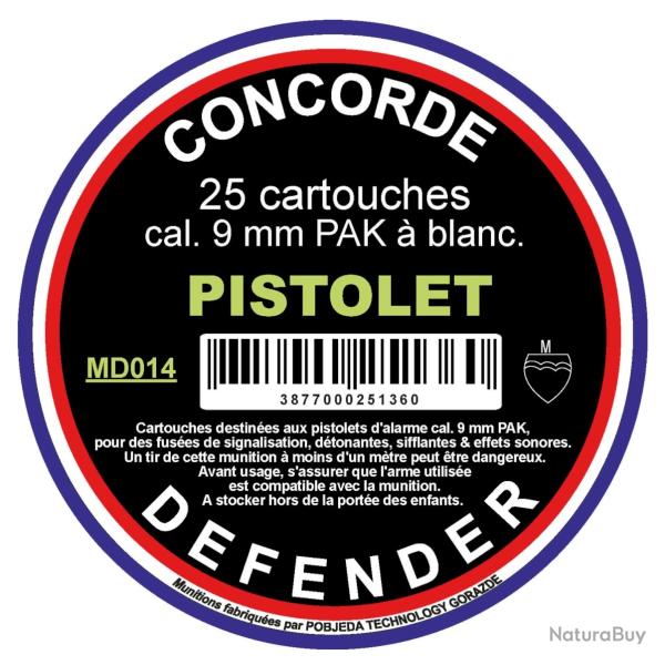 Cartouches CONCORDE DEFENDER cal.9mm pak x25